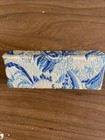 Vintage Lipstick Case Holder With Mirror Blue  And White Floral