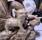 Carved Stone Fox and Floral Sculpture 9 In Tall Animal Theme Statue