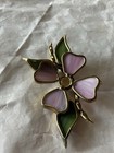 Vintage Hand Crafted Stained Glass Hanging Sun Catcher Pink Flower Bloom