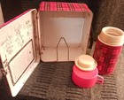 Original 1960s Aladdin Red Plaid Metal Lunchbox With Thermos