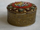 Vtg Micro Mosaic Pill Box Made In Italy Floral Round Hinged Compact