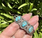 Vintage Native American Sterling 3 Stone Turquoise Cuff Bracelet