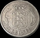 1875 Hc cs Denmark Silver Two Kroner With Am Dotted Countermark Rare 