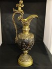 Antique Ornate Victorian Brass   Bronze 17  Ewer Embossed With Playful Cherubs