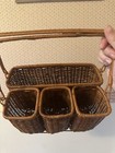 Vintage Wicker Basket Compartment Caddy Double Handle 4 Section 