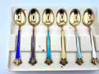 Vintage Norway Sterling Silver Guilloche Enamel Spoon Set Of 6 Original Box