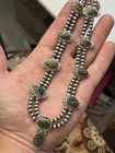 Sterling Silver Black Jack Turquoise Navajo Pearl Sw Squash Drop Necklace  925