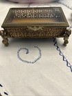Jewelry Casket Box Ormolu Gold Filigree Putti Cupid Leg Beveled Glass Velvet