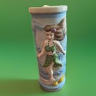 Vintage Hawaiian Mug Tiki Farm 2005 Surfer Surfing Girl Ceramic Blue Green