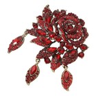 Vintage Red Crystal Rose Floral Brooch Pin Large Statement Flower Jewelry Gift