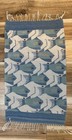 Zapotec M C Escher Hand Woven Wool Fish Bird Mexican Tapestry Blue   White
