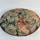 Vtg Oval Wooden Sewing Box With Floral Cushion Lid Primitive Shaker Style 11 5x8