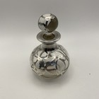 Antique Sterling Silver Overlay Glass Perfume Bottle  Art Nouveau Empty Vintage