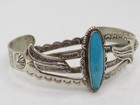 Fred Harvey Era Bell Trading Post Sterling Silver Cuff W Long Oval Turquoise  