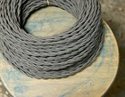 Steel Gray Twisted Cloth Covered Wire  Vintage Style Lamp Cord  Cotton Braided