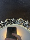 Vtg Hollywood Regency Style Oval Ornate Brass Rose Vanity Mirror Tray 12  X 9 