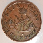 1852 Upper Canada Trade Token - Pc-5b  Half Penny  Canada   - Lot 141  Damaged