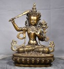 12  Old Antique Tibetan Buddhism Temple Bronze Gilt Bodhisattva Manjusri Statue