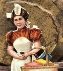 Lady W  Basket Victorian Die Cut Embossed Scrap - L6