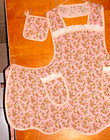 Handmade Bib Apron - Plus Sz - Peach Blossoms   Lace - Vintage - Retro