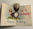 Vintage 1949 Rust Craft Skunk Pop-up Birthday Card Signed No Envelope