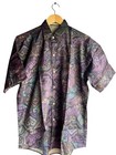 Vtg Purple Abstract Artsy Funky Shiny Fest 90s Y2k Button Up Short Sleeve Size