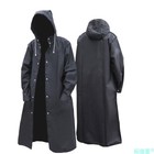 Men Black Waterproof Long Raincoat Windbreaker Rain Coat Hooded Trench Jacket