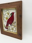 Framed Stained Glass Cardinal   Flowers Window Panel  Ready To Hang