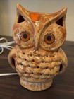 Vintage Tan Ceramic Owl Orange Eyes Night Light Table Lamp  plug In  Works