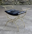 Vintage Art Deco Brass Vanity Seat Window Bench W  Tuft Cushion