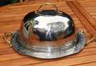 Vintage 1980s Silver Plate Cloche Meat Dome Serving Tray Stag Antler Handles