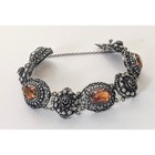 Antique Peruzzi Florence 800 Silver Ornate Rosette Faceted Citrine Link Bracelet
