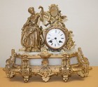 French Alabaster Romantic Parisian Lady Pearls   Mirror Japy Freres 1855 Mov t 