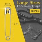 30 Pack Extra Large Safety Pins 3 Inch - Safety Pins For Sewing  Durable Stainle