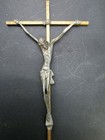 Vintage Mid-century Modern Brass Crucifix Wall Cross W  Jesus Read Religious Art