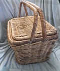 Vtg Wicker Rattan Picnic Basket Handles Storage Boho Mcm Coastal Large 