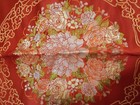 Vintage Hangzhou Dongfanghong Silk Tapestry Red Gold Pagoda Wall Hanging Fringe