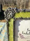 Vtg Dezine Picture Frame Victorian Style Green Enamel Crystals 3 5x 5    Photo