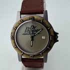 Vintage Dr Pepper Quartz Watch Men Bronze Fixed Bezel Leather   For Parts Repair