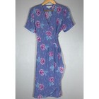 Vintage 80s Sheer Floral Wrap Dress Womens 12 Cottage Roses Purple Blue Fairy