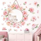 Pink Peony Flower Wall Stickers Floral Wall Decals Baby Nursery Girls Bedroom   
