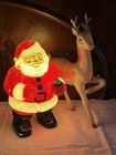 Vtg 1950 s  Xmas Light Up 7  Santa   9 5  Prancing White Celluloid Reindeer Rare