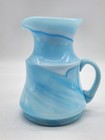 Vintage Slag Glass Blue   White Swirled Small Pitcher Creamer Applied Handle 5 