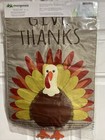 Give Thanks Thanksgiving Turkey 18  X 12 5  Evergreen 2-sided Burlap Garden Flag