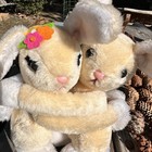Vintage 1977 Dakin Honey Bunch Hugging Bunnies Plush Stuffed Animal Pair Korea