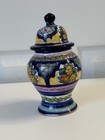Vtg Hand-painted Talavera Pottery Lidded Jar Mexican Floral Folk Art La Soledad