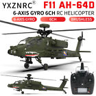 Yxznrc F11 Ah-64d Apache Rc Helicopter Rtf With 2 4g 6ch 6-axis Gyro 2 Batteries