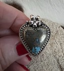 Rare Persian Turquoise W Pyrite Heart Squash Blossom Sterling Adj Ring 8 9g