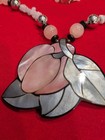Vintage Lee Sands Mother Of Pearl Flower Amethyst Rose Quartz Necklace 18 
