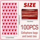 100pcs Valentine  S Day Cellophane Treat Bags Plastic Candy Goodie Bag Pink Red 